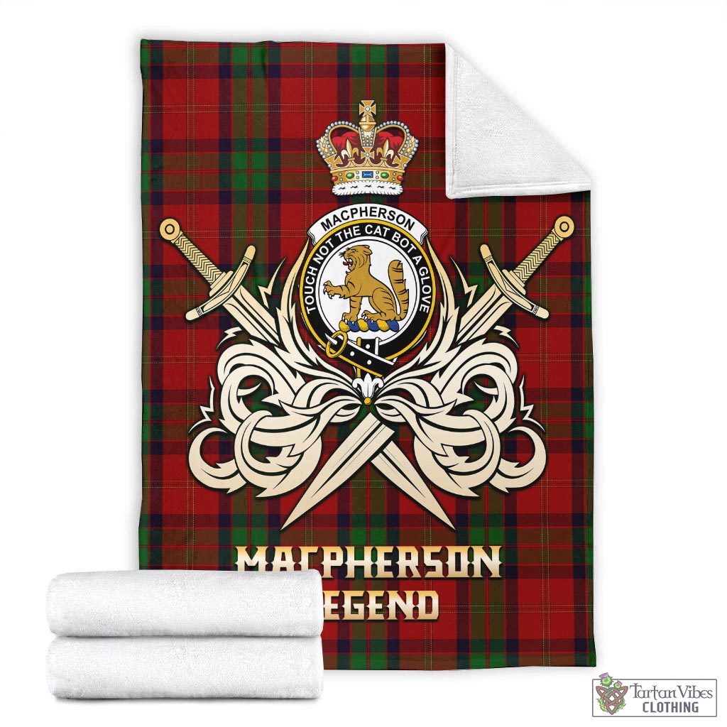 Tartan Vibes Clothing MacPherson of Cluny Tartan Blanket with Clan Crest and the Golden Sword of Courageous Legacy