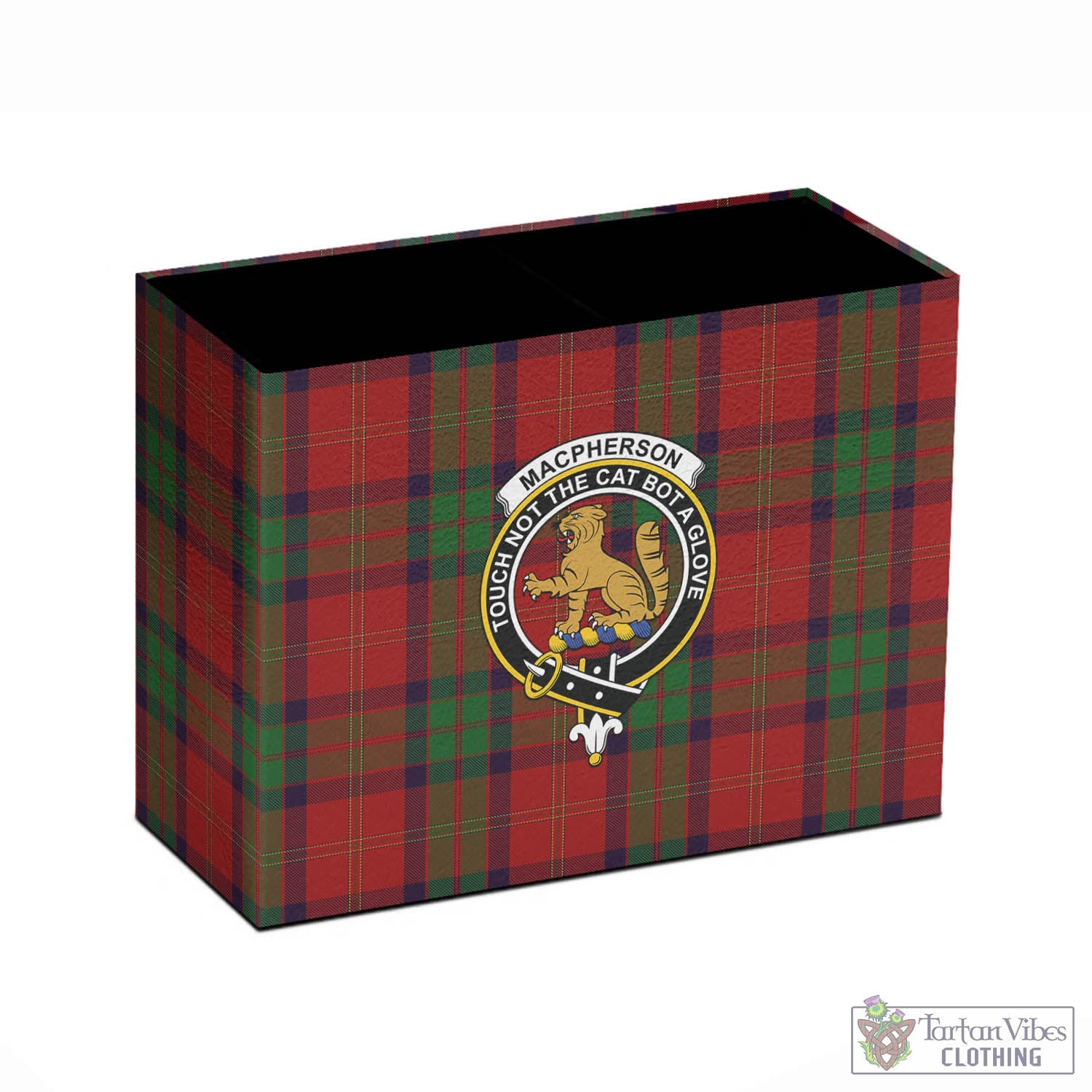 Tartan Vibes Clothing MacPherson of Cluny Tartan Pen Holder with Family Crest