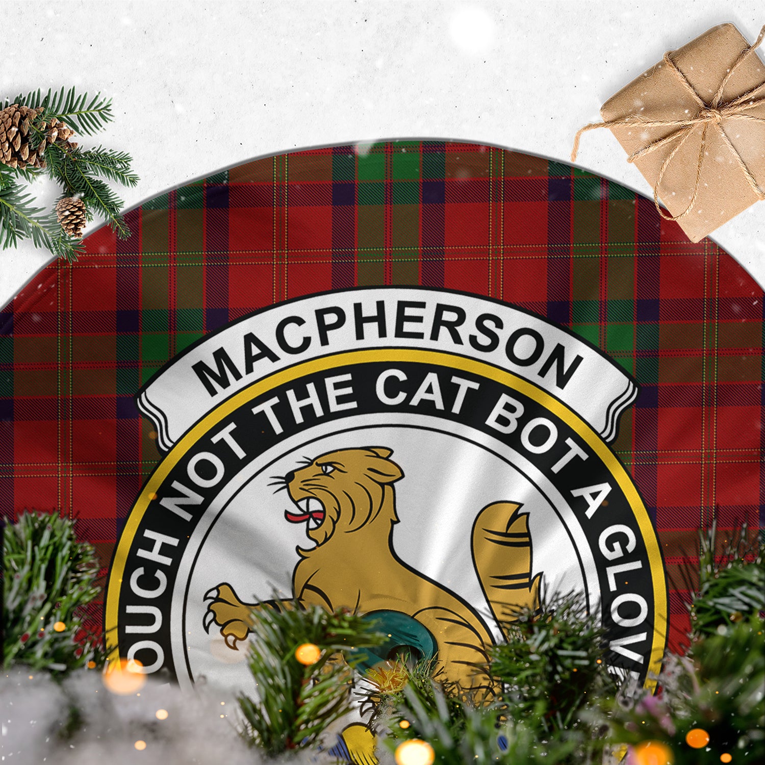 MacPherson of Cluny Tartan Christmas Tree Skirt with Family Crest - Tartanvibesclothing