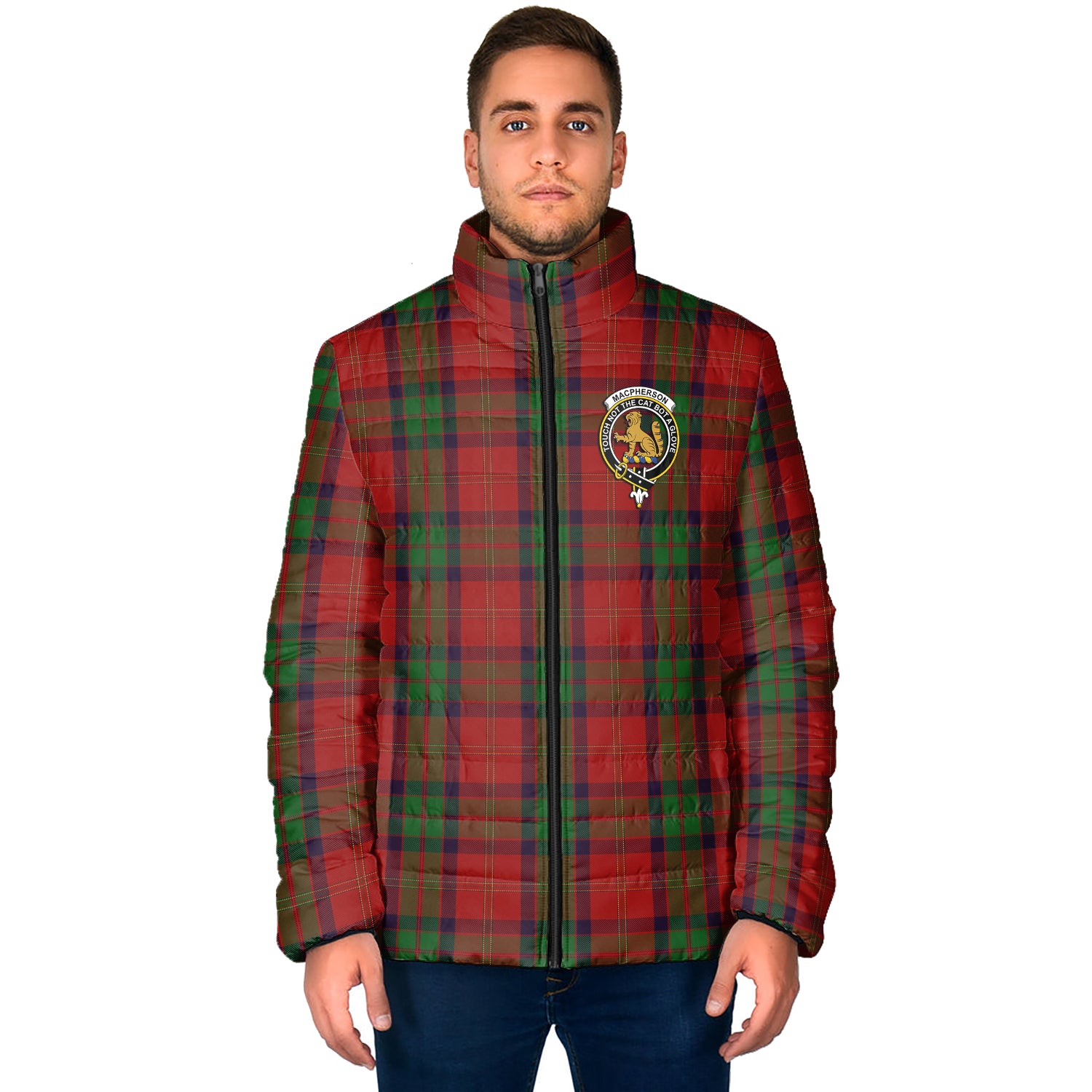 MacPherson of Cluny Tartan Padded Jacket with Family Crest - Tartan Vibes Clothing