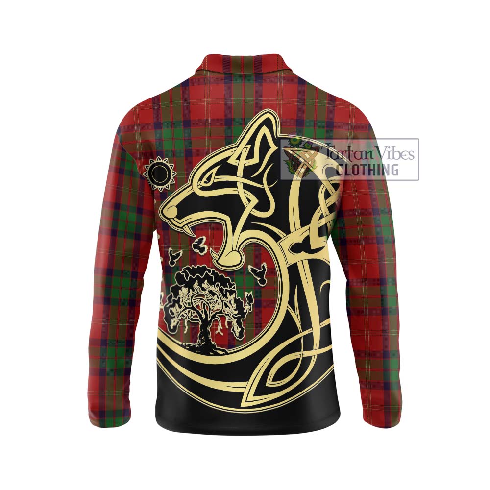 MacPherson of Cluny Tartan Long Sleeve Polo Shirt with Family Crest Celtic Wolf Style - Tartanvibesclothing Shop