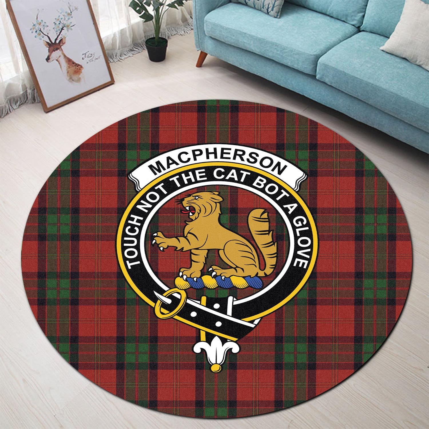 macpherson-of-cluny-tartan-round-rug-with-family-crest