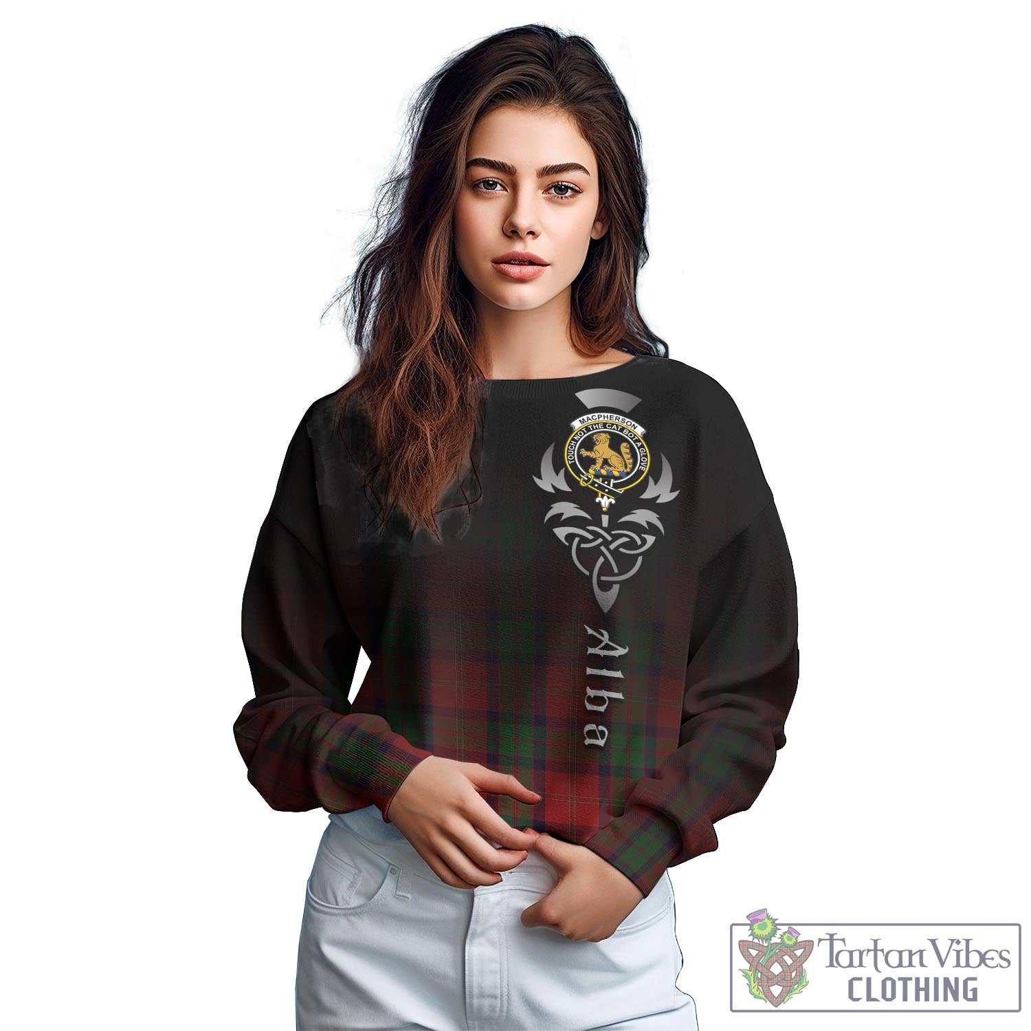 Tartan Vibes Clothing MacPherson of Cluny Tartan Sweatshirt Featuring Alba Gu Brath Family Crest Celtic Inspired