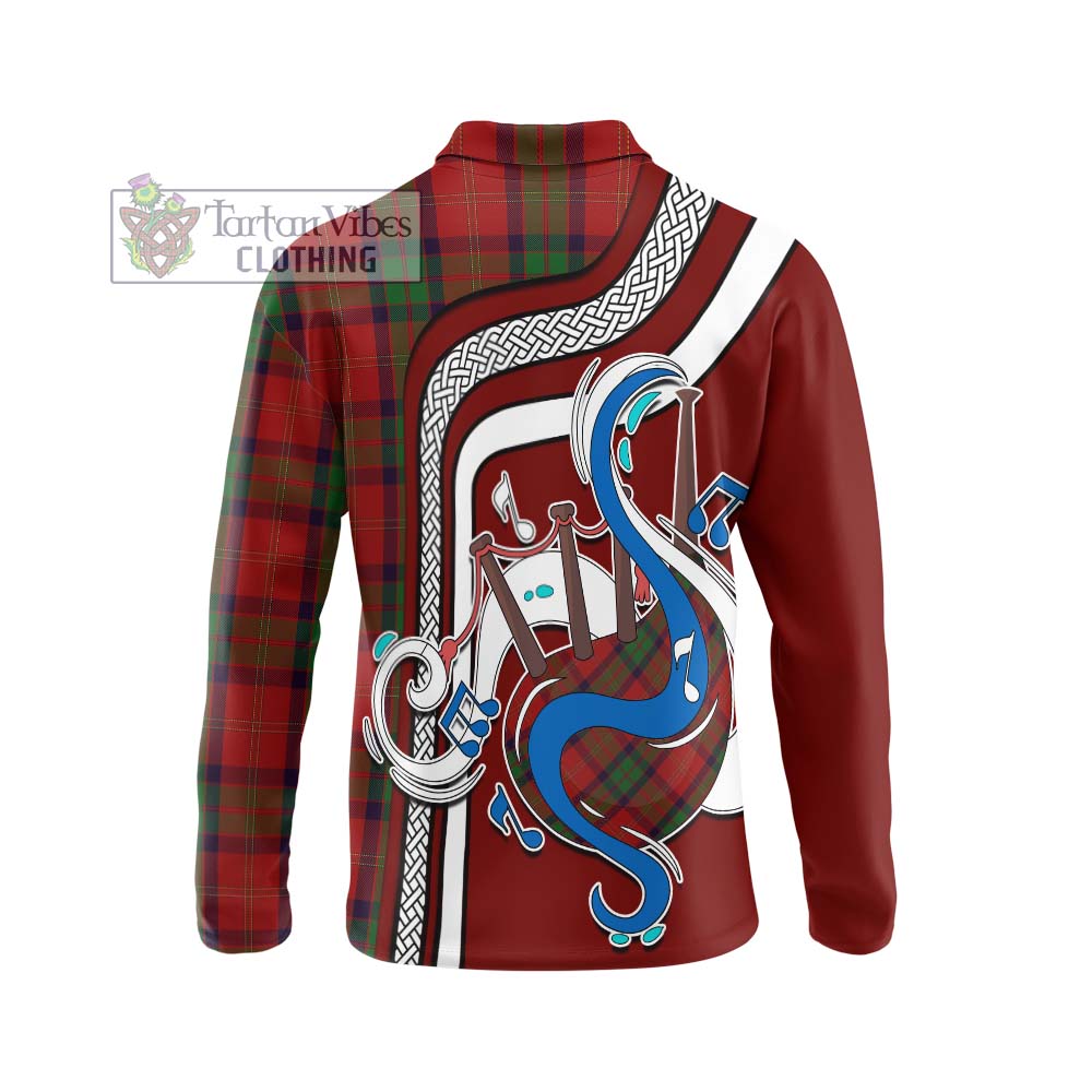 Tartan Vibes Clothing MacPherson of Cluny Tartan Long Sleeve Polo Shirt with Epic Bagpipe Style