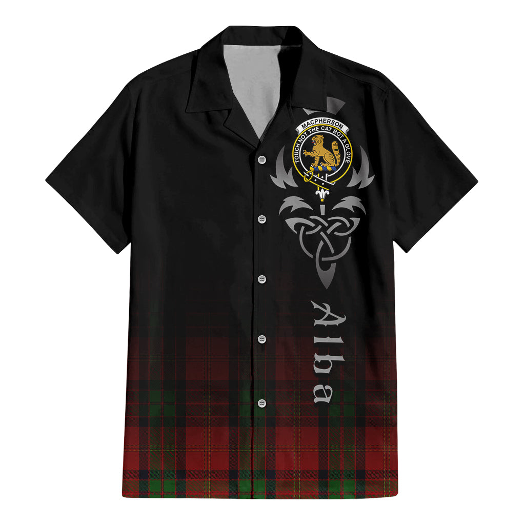 Tartan Vibes Clothing MacPherson of Cluny Tartan Short Sleeve Button Up Featuring Alba Gu Brath Family Crest Celtic Inspired