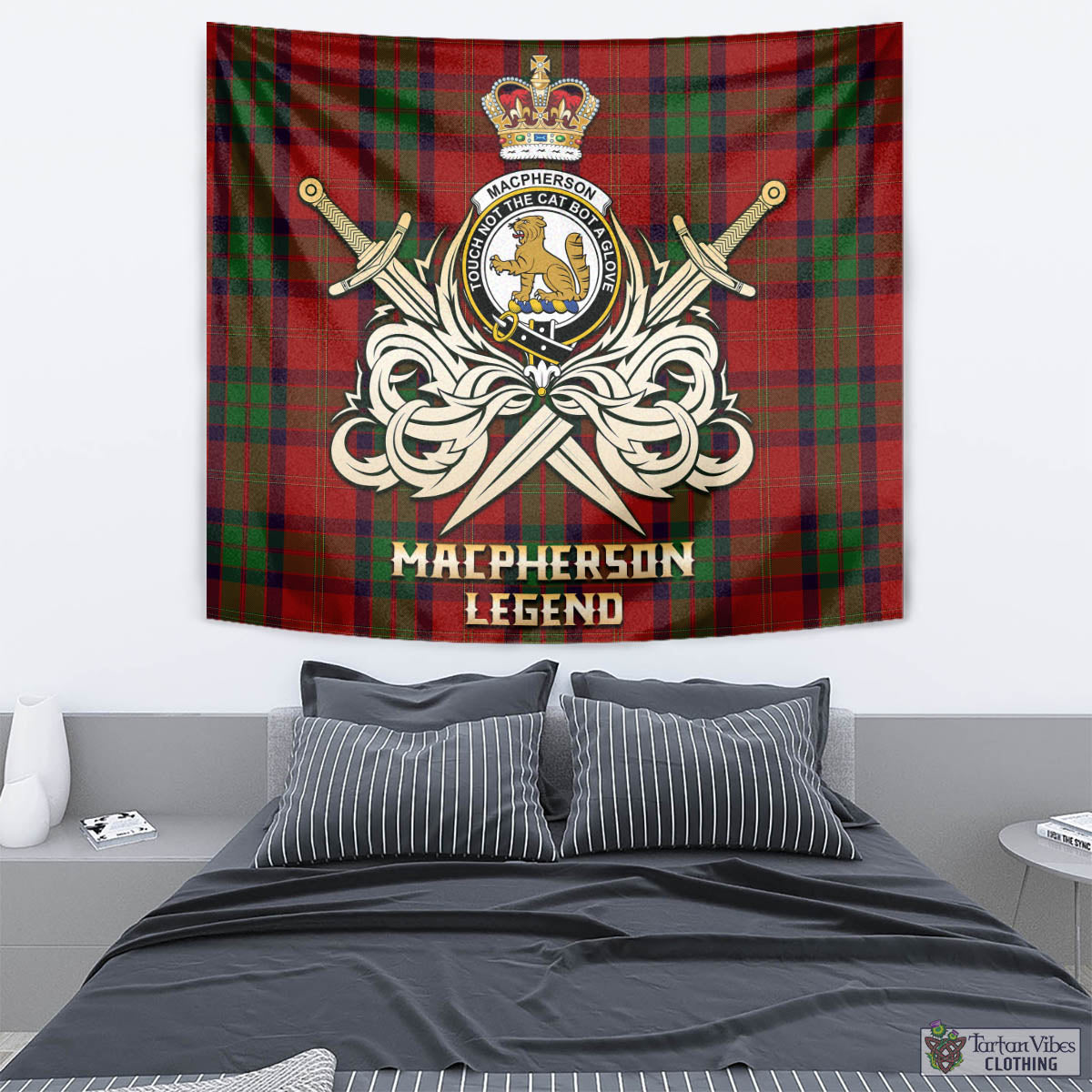 Tartan Vibes Clothing MacPherson of Cluny Tartan Tapestry with Clan Crest and the Golden Sword of Courageous Legacy