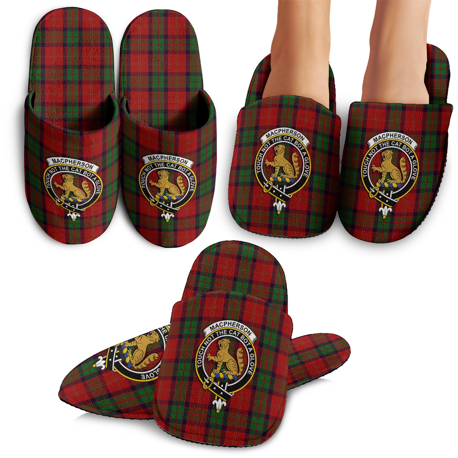 MacPherson of Cluny Tartan Home Slippers with Family Crest - Tartanvibesclothing