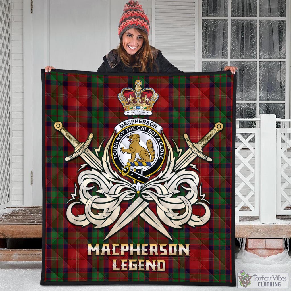 Tartan Vibes Clothing MacPherson of Cluny Tartan Quilt with Clan Crest and the Golden Sword of Courageous Legacy