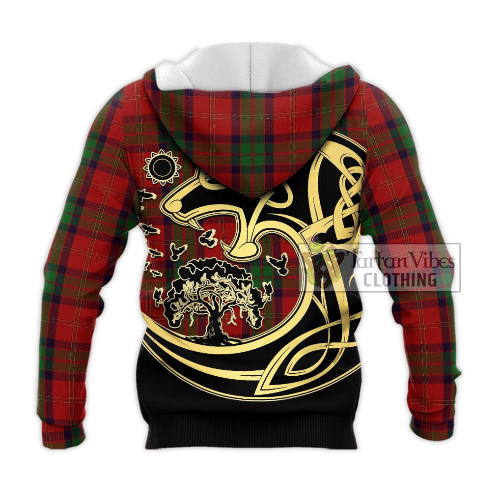 MacPherson of Cluny Tartan Knitted Hoodie with Family Crest Celtic Wolf Style - Tartan Vibes Clothing