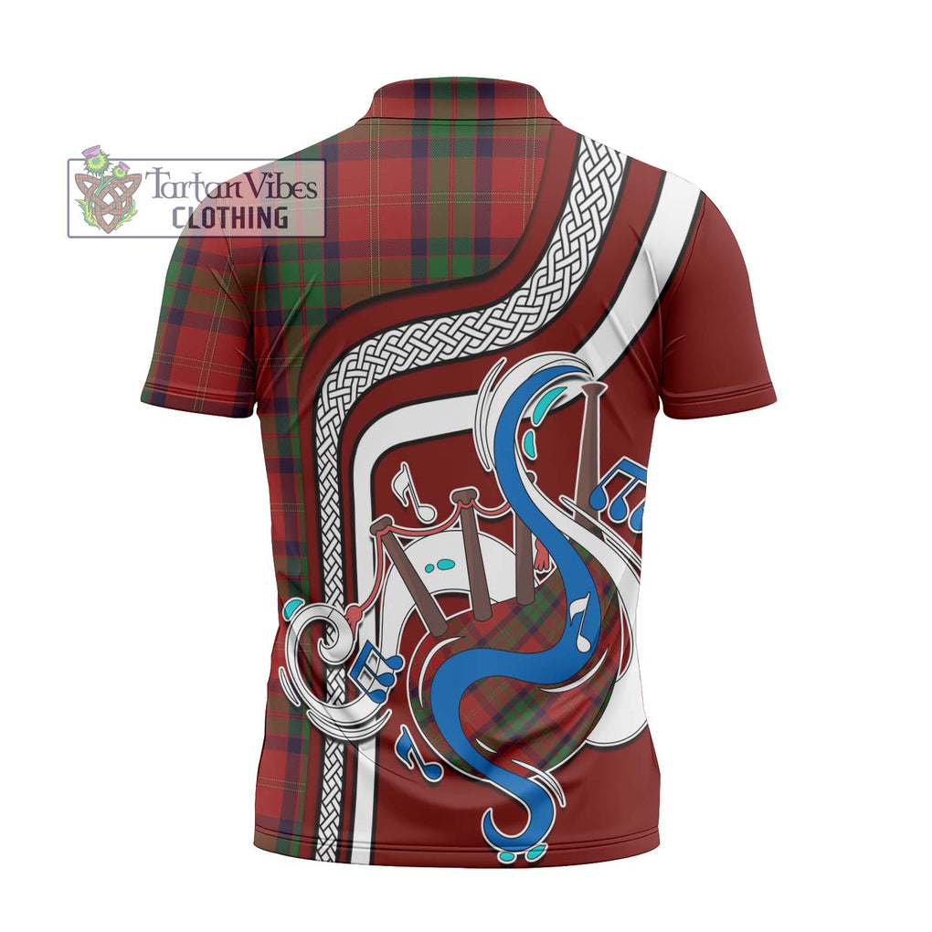 MacPherson of Cluny Tartan Zipper Polo Shirt with Epic Bagpipe Style - Tartanvibesclothing Shop