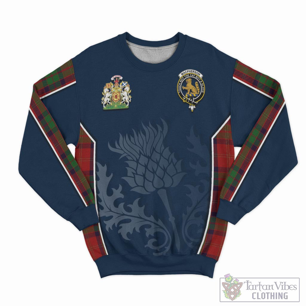 Tartan Vibes Clothing MacPherson of Cluny Tartan Sweatshirt with Family Crest and Scottish Thistle Vibes Sport Style