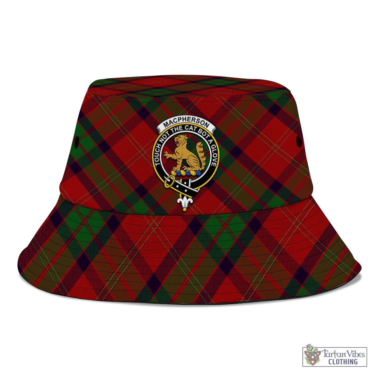 Tartan Vibes Clothing MacPherson of Cluny Tartan Bucket Hat with Family Crest