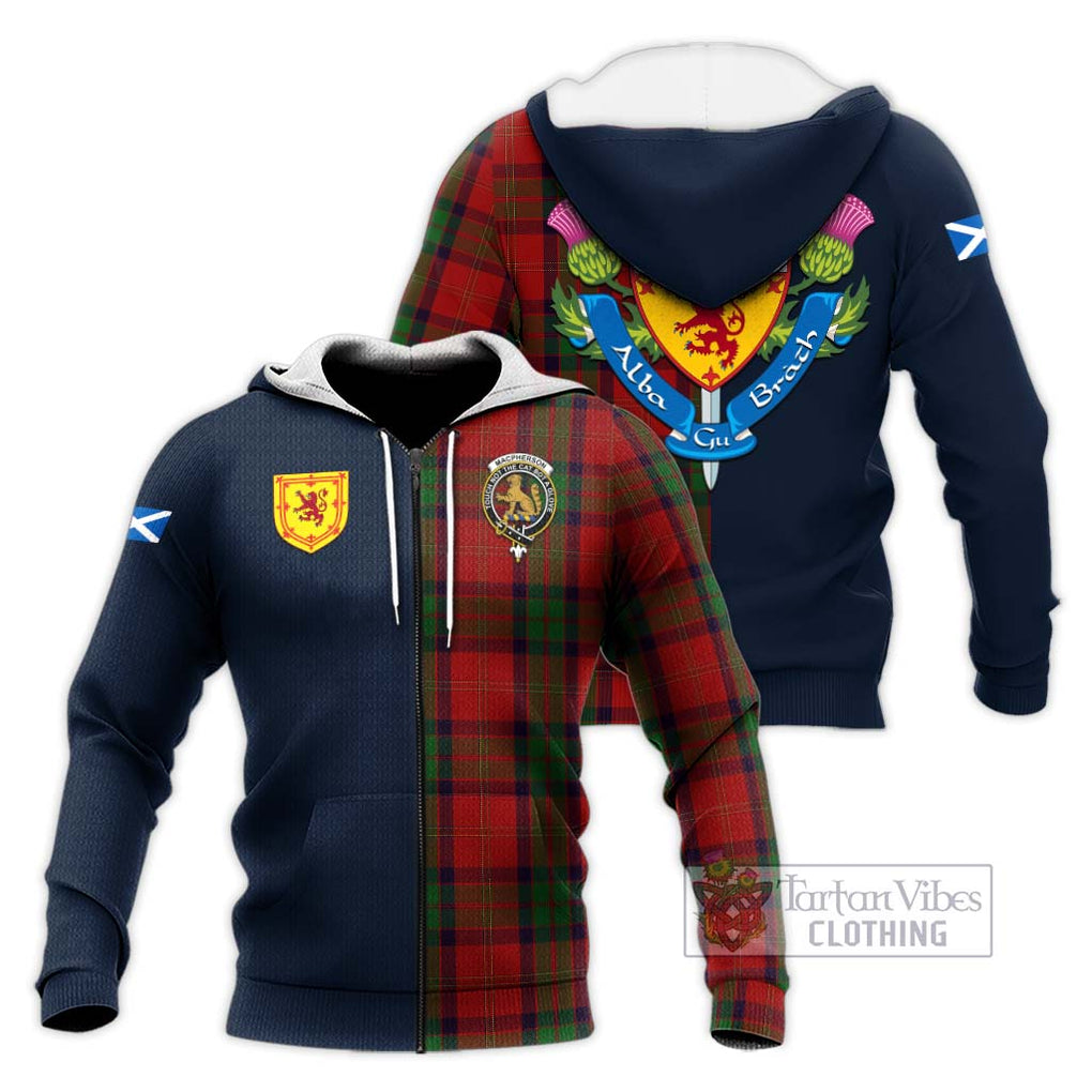 Tartan Vibes Clothing MacPherson of Cluny Tartan Knitted Hoodie with Scottish Lion Royal Arm Half Style