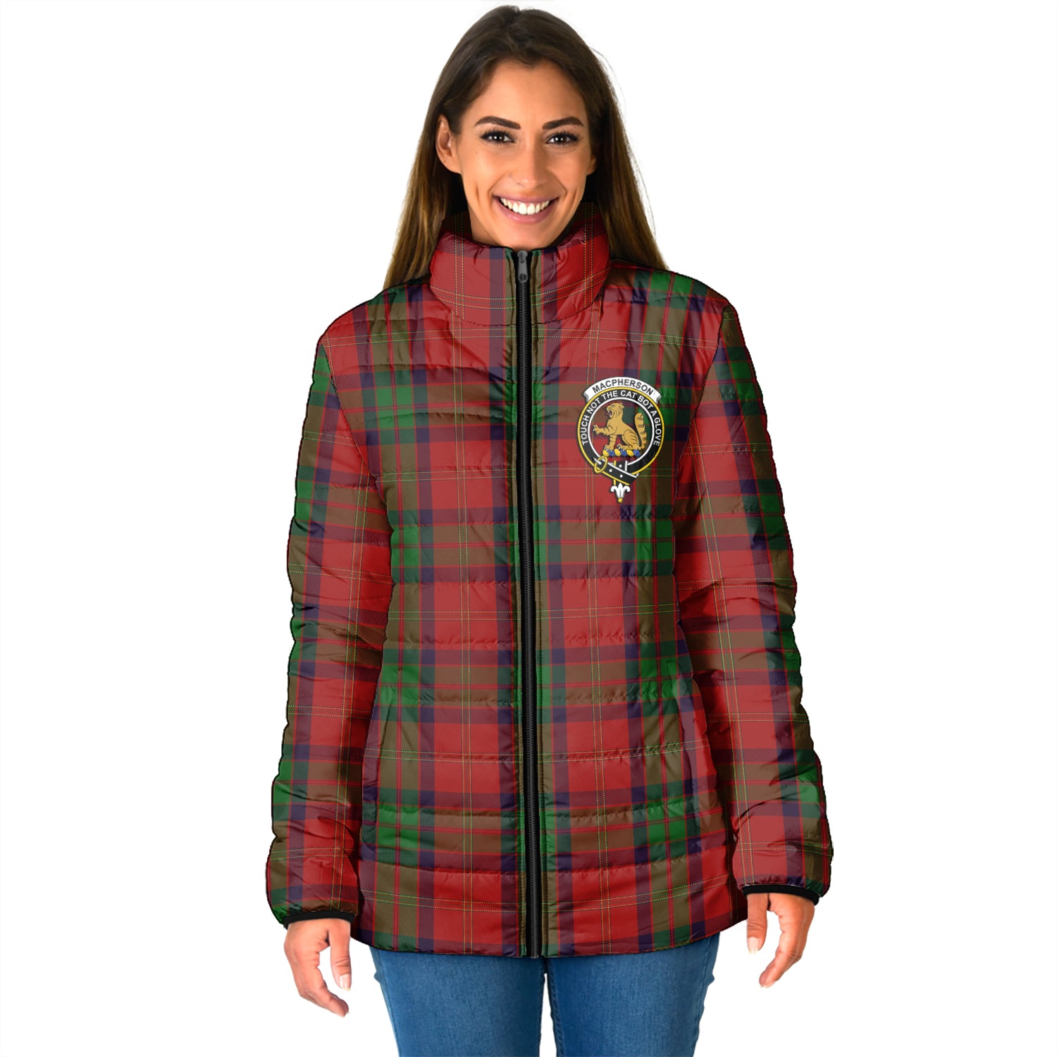 MacPherson of Cluny Tartan Padded Jacket with Family Crest - Tartan Vibes Clothing