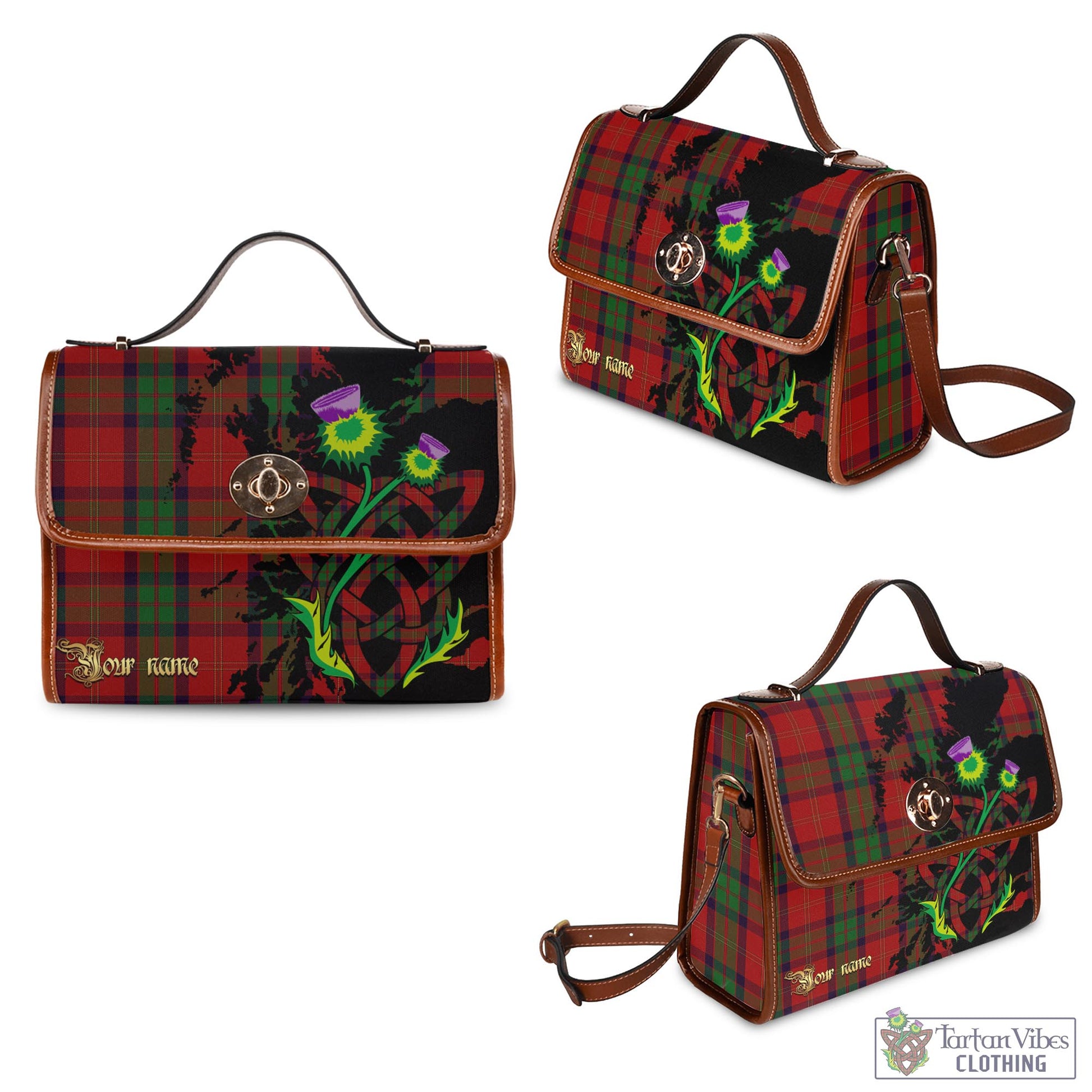 Tartan Vibes Clothing MacPherson of Cluny Tartan Waterproof Canvas Bag with Scotland Map and Thistle Celtic Accents