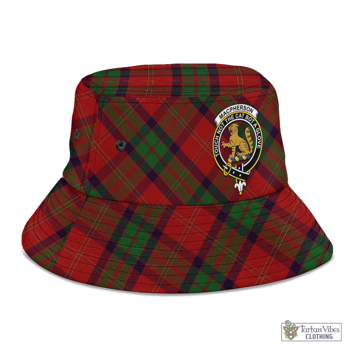 Tartan Vibes Clothing MacPherson of Cluny Tartan Bucket Hat with Family Crest