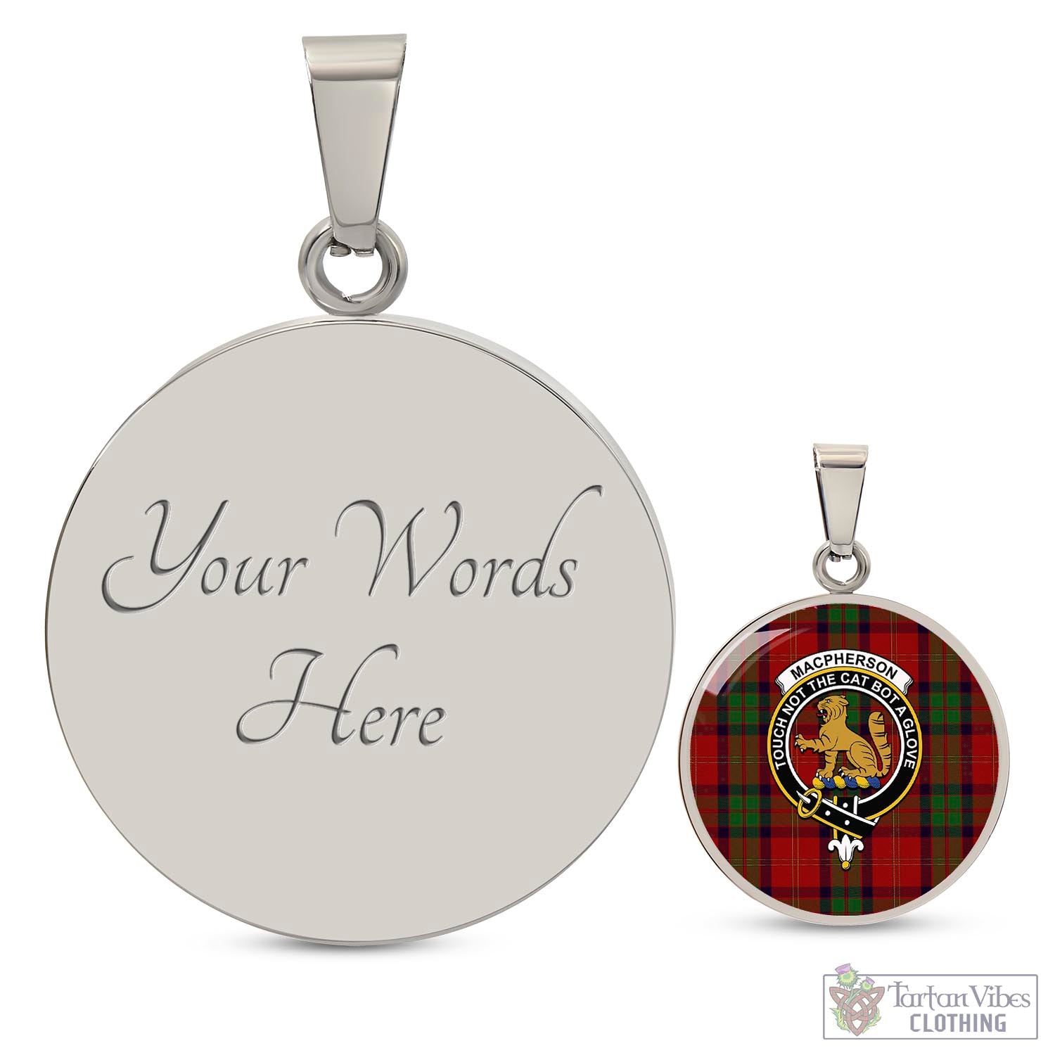 Tartan Vibes Clothing MacPherson of Cluny Tartan Circle Necklace with Family Crest