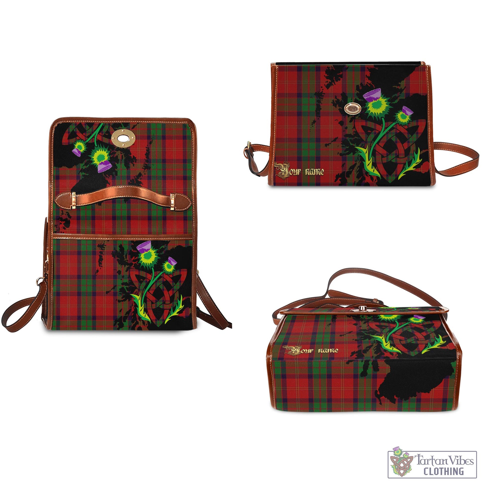 Tartan Vibes Clothing MacPherson of Cluny Tartan Waterproof Canvas Bag with Scotland Map and Thistle Celtic Accents