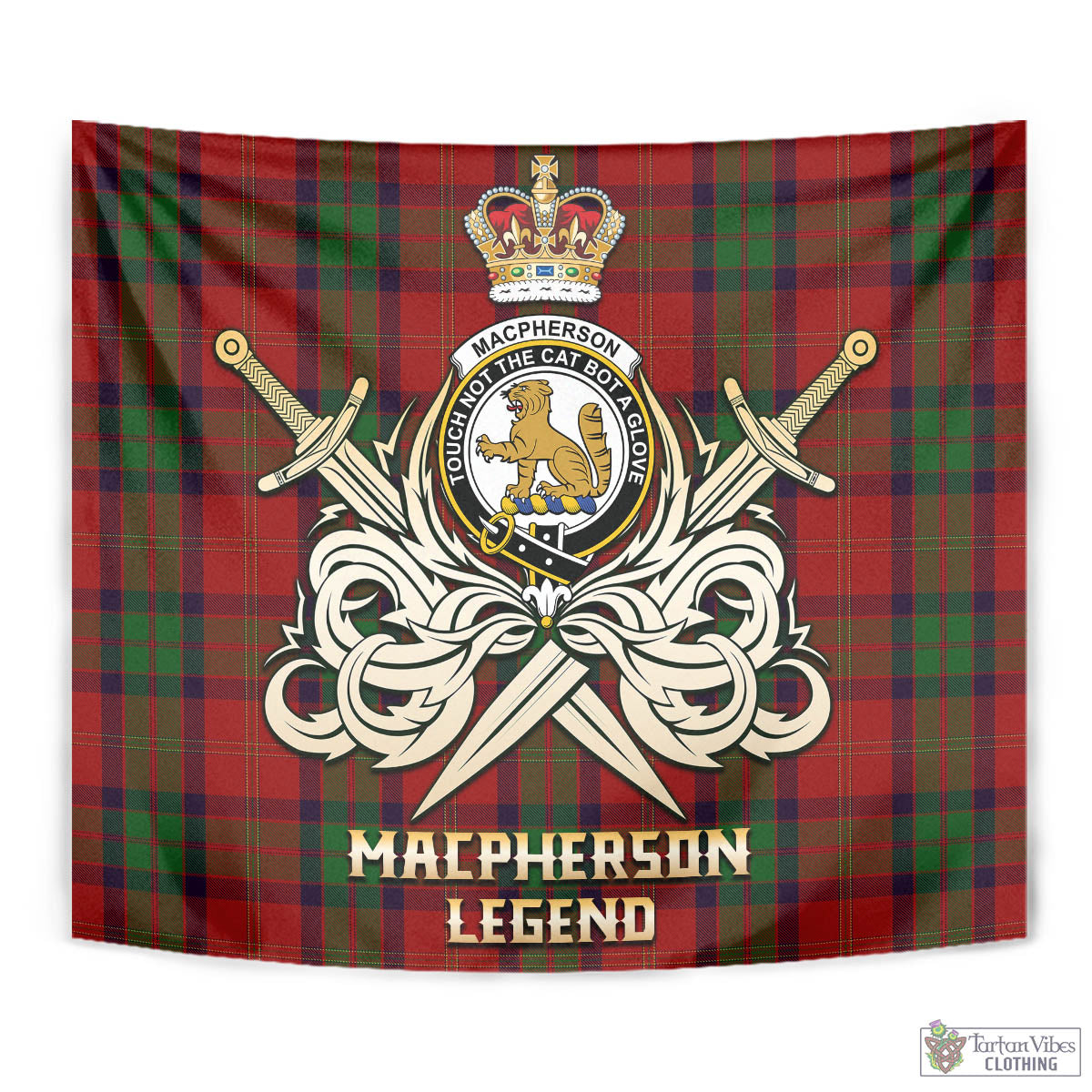 Tartan Vibes Clothing MacPherson of Cluny Tartan Tapestry with Clan Crest and the Golden Sword of Courageous Legacy