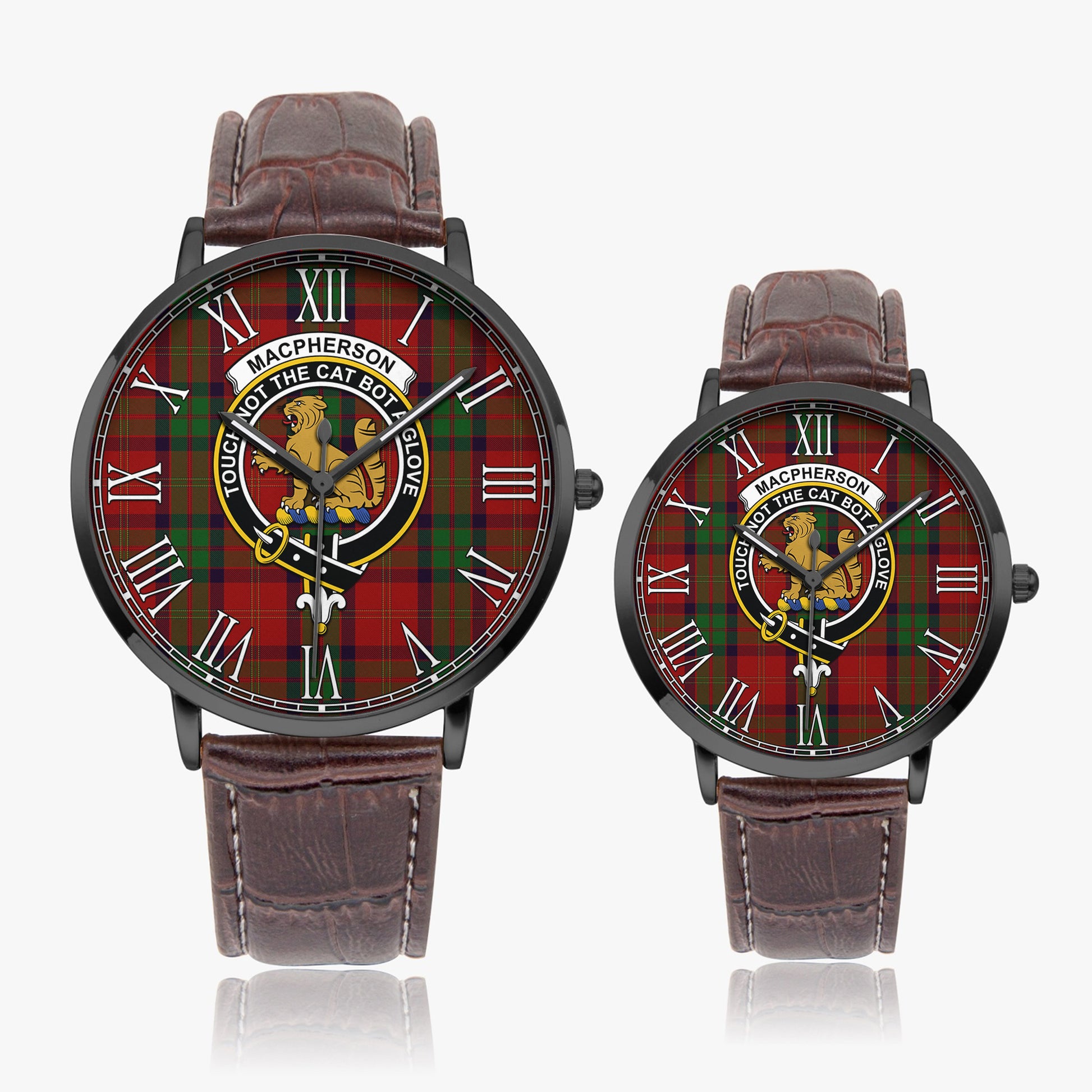 MacPherson of Cluny Tartan Family Crest Leather Strap Quartz Watch - Tartanvibesclothing