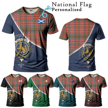 MacPherson Weathered Tartan T-Shirt with Personalised National Flag and Family Crest Half Style