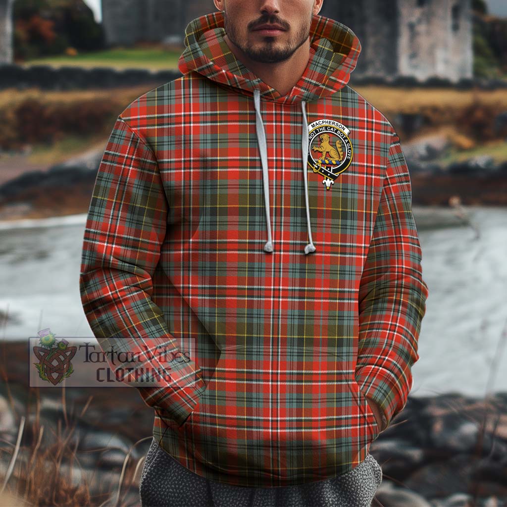 Tartan Vibes Clothing MacPherson Weathered Tartan Cotton Hoodie with Family Crest