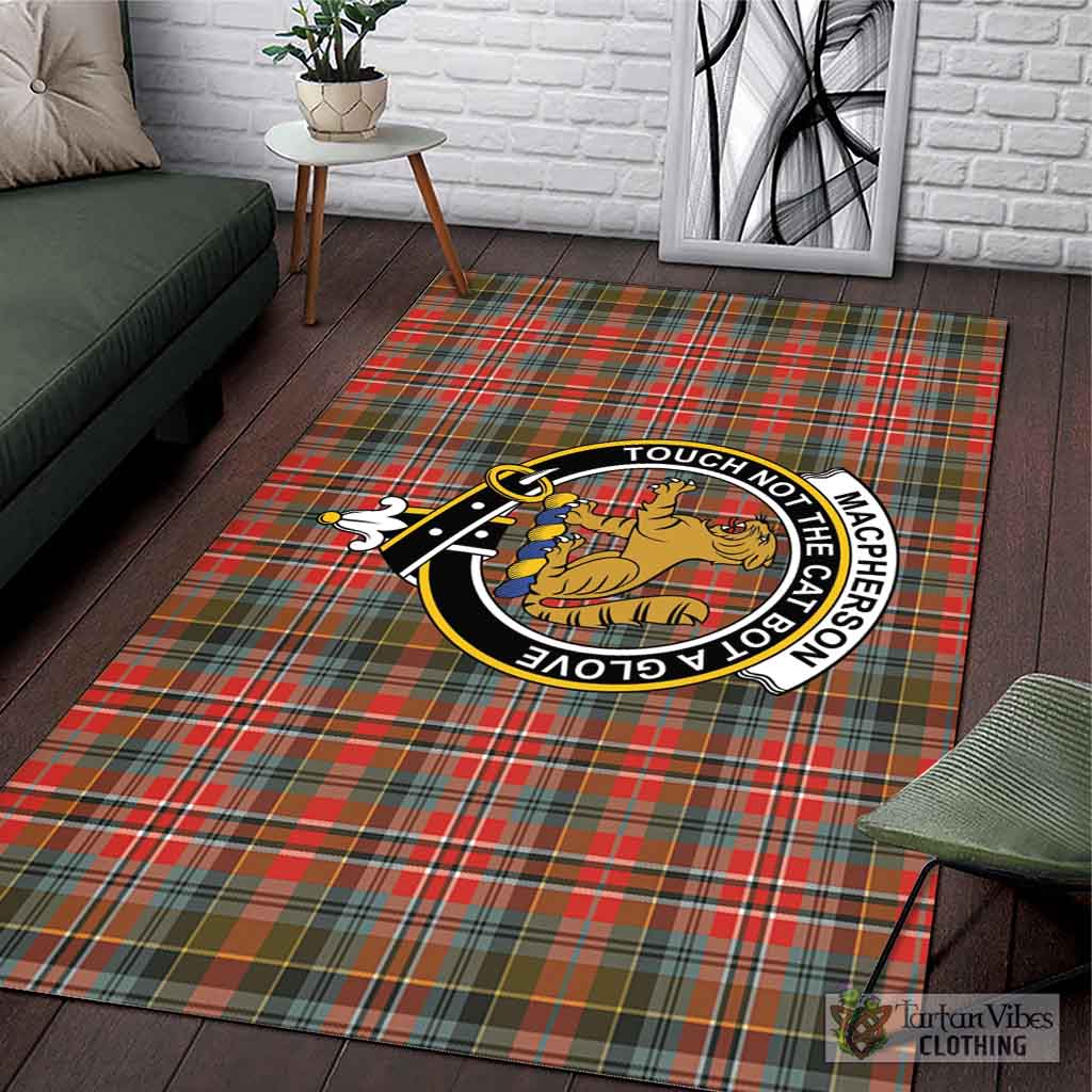 Tartan Vibes Clothing MacPherson Weathered Tartan Area Rug with Family Crest