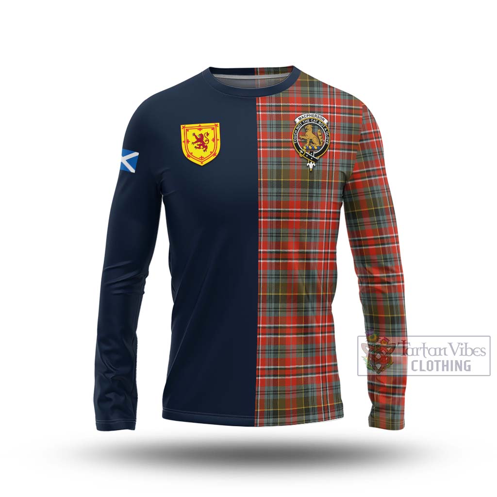 Tartan Vibes Clothing MacPherson Weathered Tartan Long Sleeve T-Shirt with Scottish Lion Royal Arm Half Style