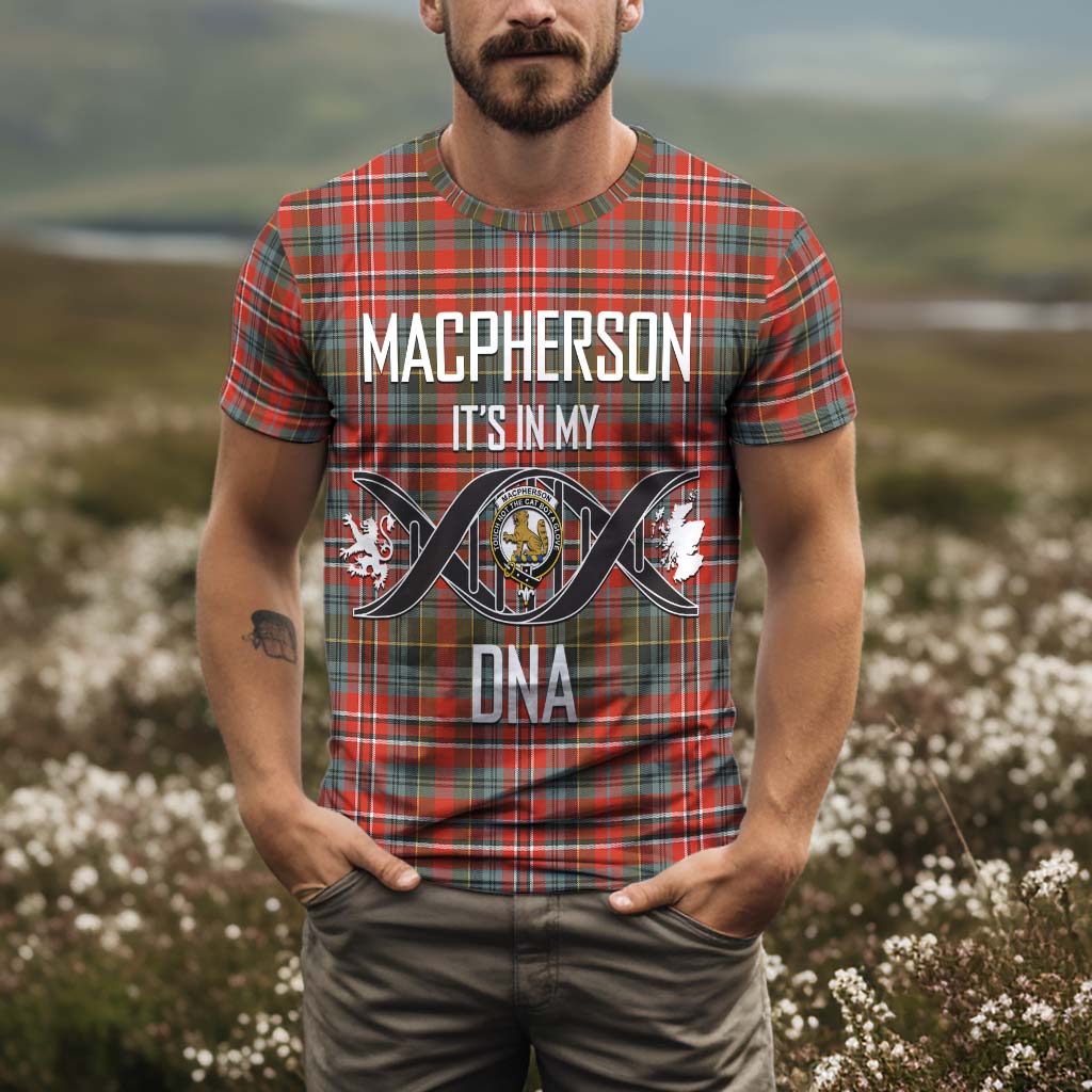 Tartan Vibes Clothing MacPherson Weathered Tartan T-Shirt with Family Crest DNA In Me Style