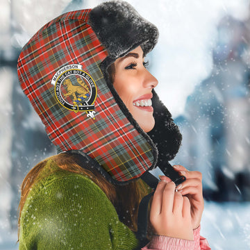 MacPherson Weathered Tartan Winter Trapper Hat with Family Crest