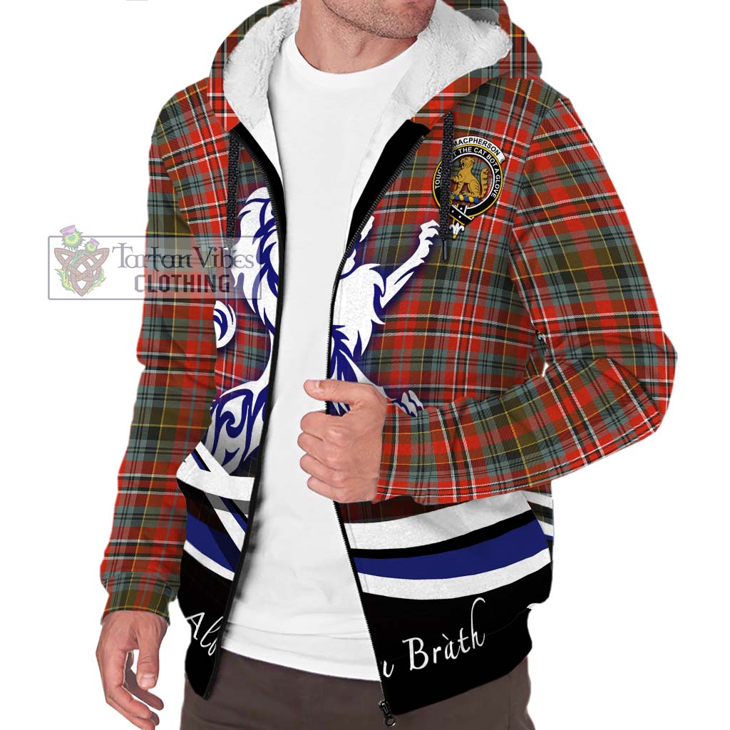 Tartan Vibes Clothing MacPherson Weathered Tartan Sherpa Hoodie with Alba Gu Brath Regal Lion Emblem