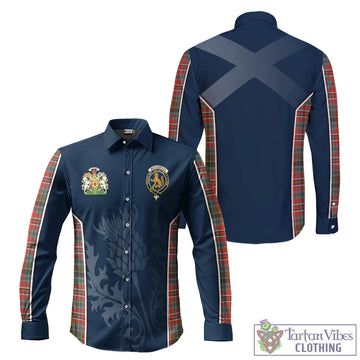MacPherson Weathered Tartan Long Sleeve Button Up Shirt with Family Crest and Scottish Thistle Vibes Sport Style
