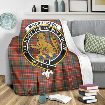 MacPherson Weathered Tartan Blanket with Family Crest