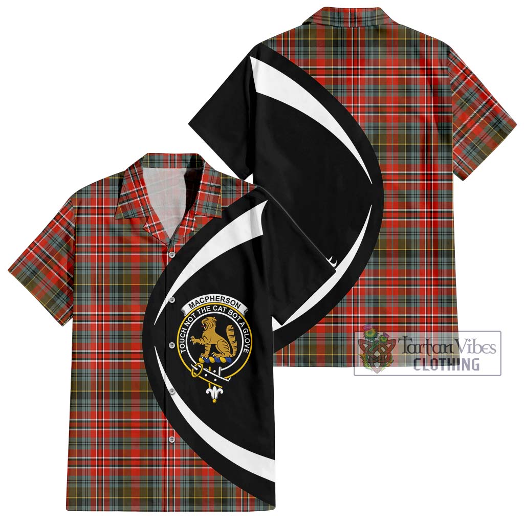 MacPherson Weathered Tartan Short Sleeve Button Up with Family Crest Circle Style Kid - Tartan Vibes Clothing