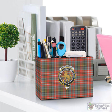 MacPherson Weathered Tartan Pen Holder with Family Crest