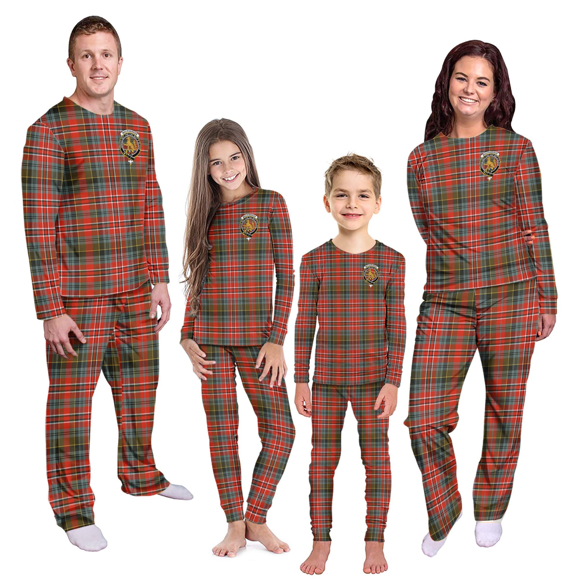 MacPherson Weathered Tartan Pajamas Family Set with Family Crest - Tartanvibesclothing