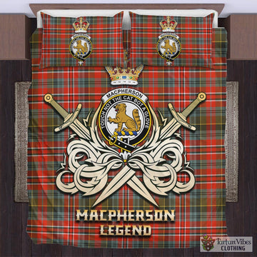 MacPherson Weathered Tartan Bedding Set with Clan Crest and the Golden Sword of Courageous Legacy