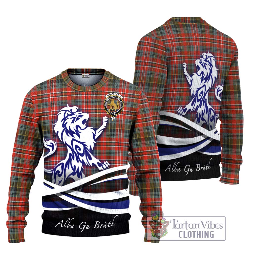 Tartan Vibes Clothing MacPherson Weathered Tartan Knitted Sweater with Alba Gu Brath Regal Lion Emblem