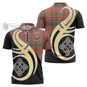 MacPherson Weathered Tartan Zipper Polo Shirt with Family Crest and Celtic Symbol Style