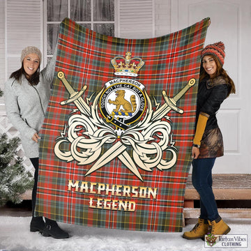 MacPherson Weathered Tartan Blanket with Clan Crest and the Golden Sword of Courageous Legacy