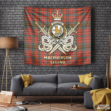 MacPherson Weathered Tartan Tapestry with Clan Crest and the Golden Sword of Courageous Legacy
