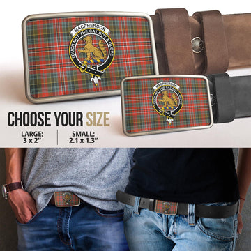 MacPherson Weathered Tartan Belt Buckles with Family Crest