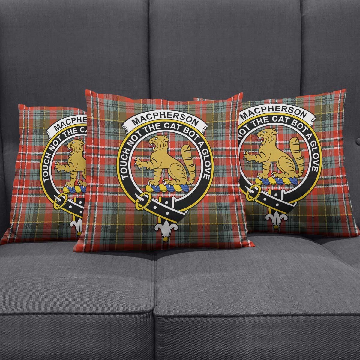 MacPherson Weathered Tartan Pillow Cover with Family Crest Square Pillow Cover - Tartanvibesclothing