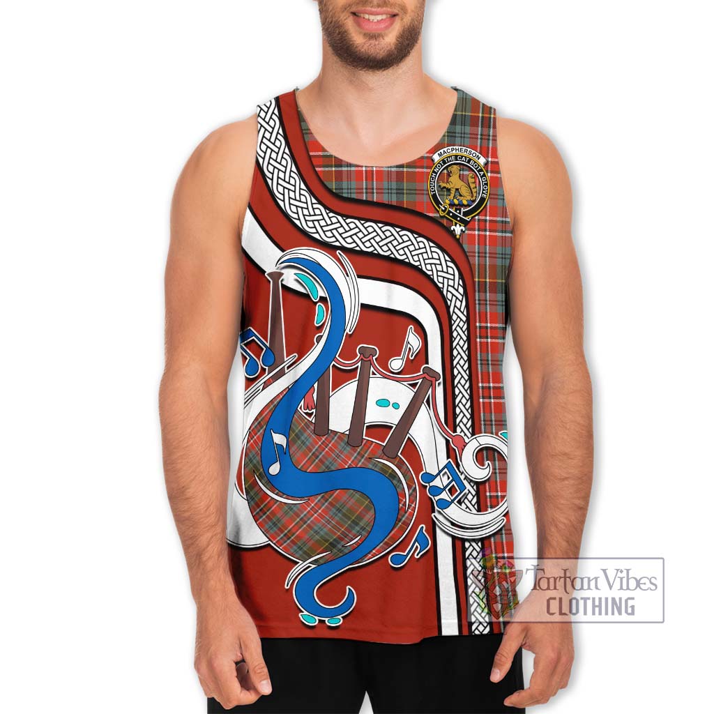 Tartan Vibes Clothing MacPherson Weathered Tartan Men's Tank Top with Epic Bagpipe Style