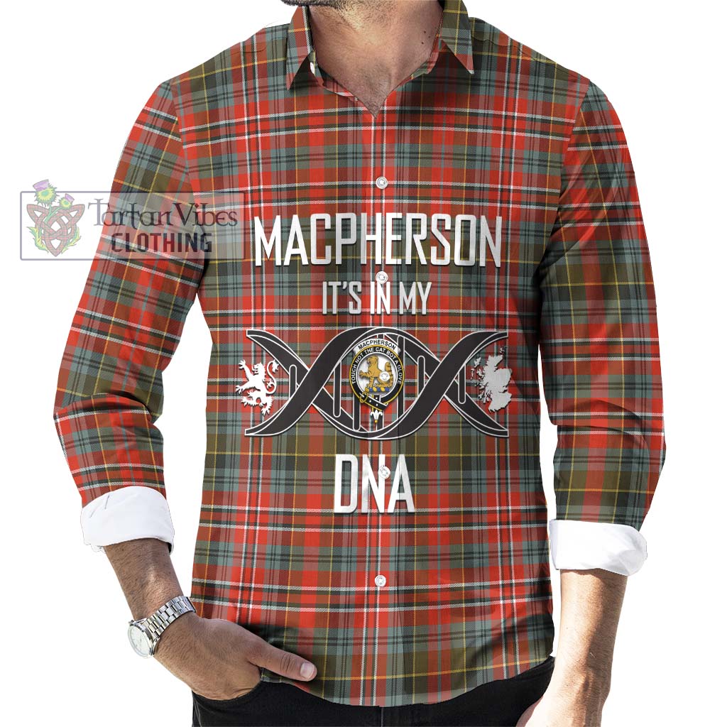 Tartan Vibes Clothing MacPherson Weathered Tartan Long Sleeve Button Shirt with Family Crest DNA In Me Style