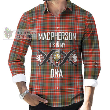 MacPherson Weathered Tartan Long Sleeve Button Shirt with Family Crest DNA In Me Style