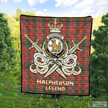 MacPherson Weathered Tartan Quilt with Clan Crest and the Golden Sword of Courageous Legacy