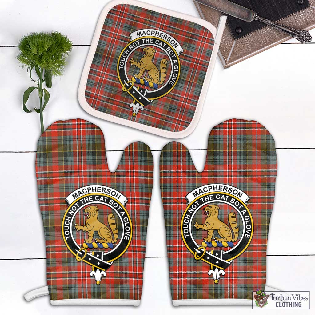 Tartan Vibes Clothing MacPherson Weathered Tartan Combo Oven Mitt & Pot-Holder with Family Crest