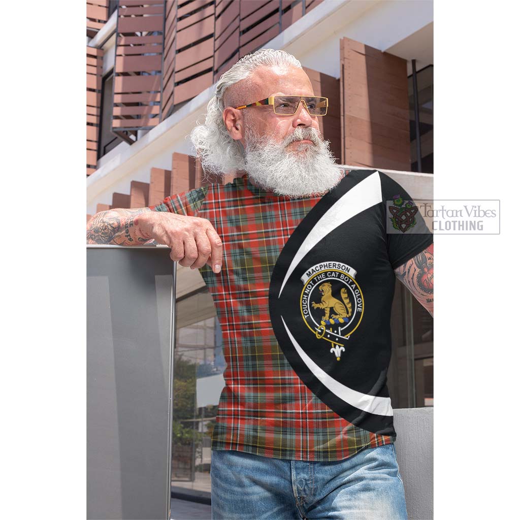 Tartan Vibes Clothing MacPherson Weathered Tartan Cotton T-shirt with Family Crest Circle Style