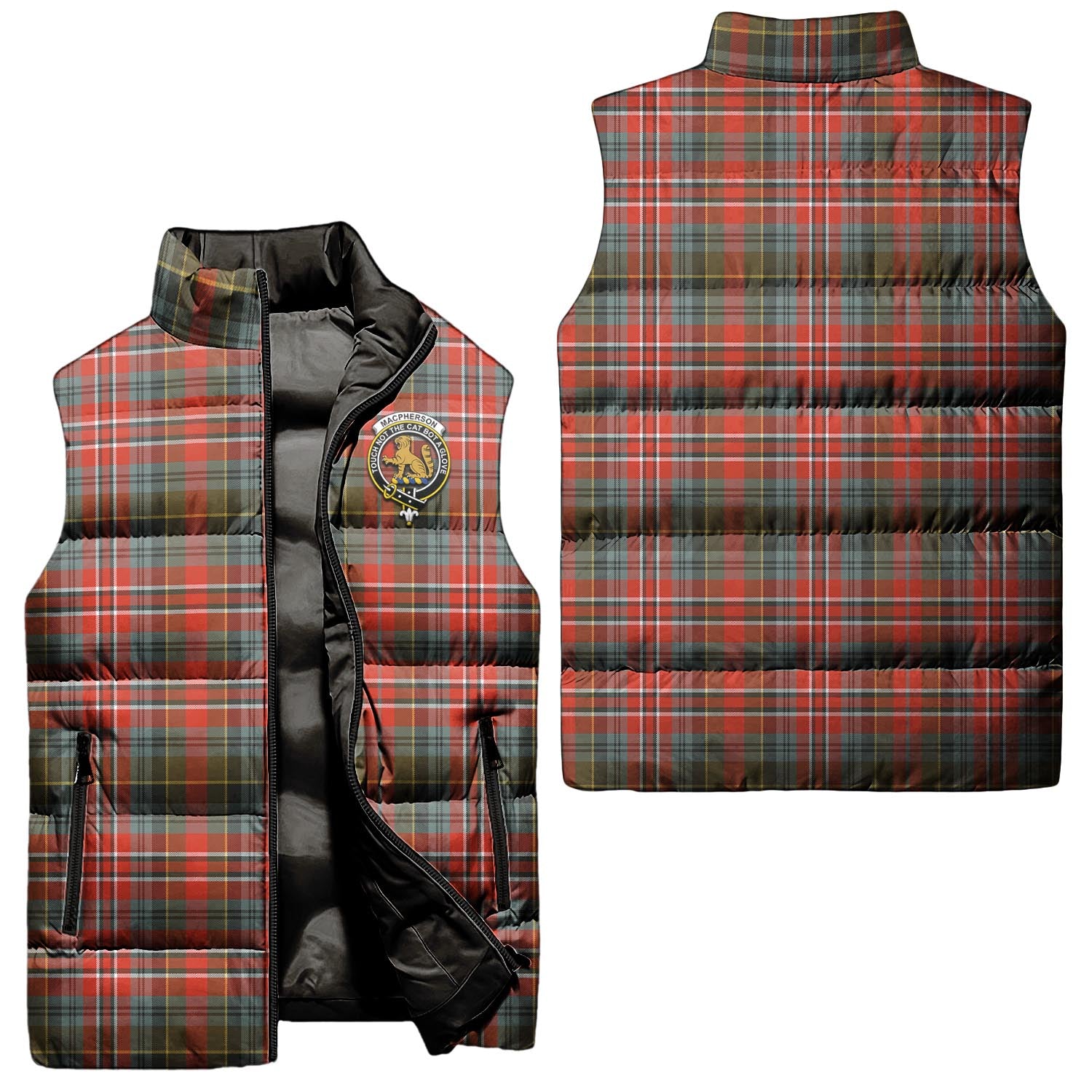MacPherson Weathered Tartan Sleeveless Puffer Jacket with Family Crest Unisex - Tartanvibesclothing